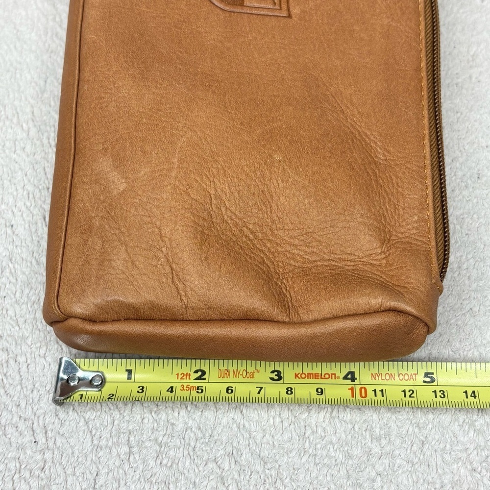 NEW TICA Brown Genuine Leather Zipper Pouch Bag Monogrammed “B” Travel Vacation - Picture 11 of 12